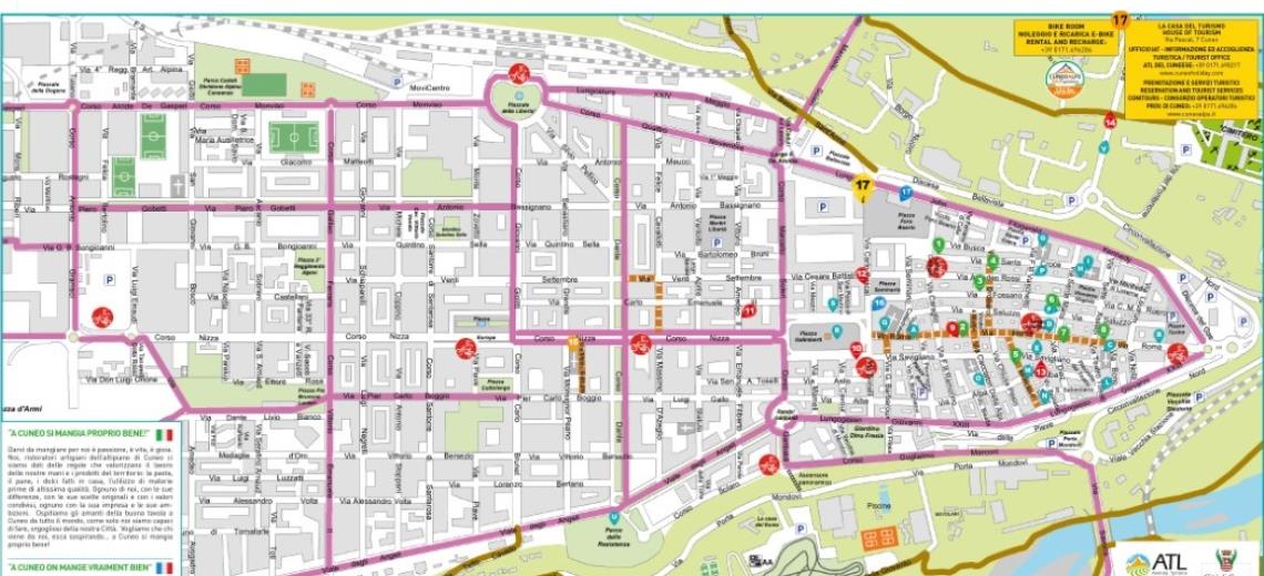 Mappa dei percorsi ciclabili in Cuneo